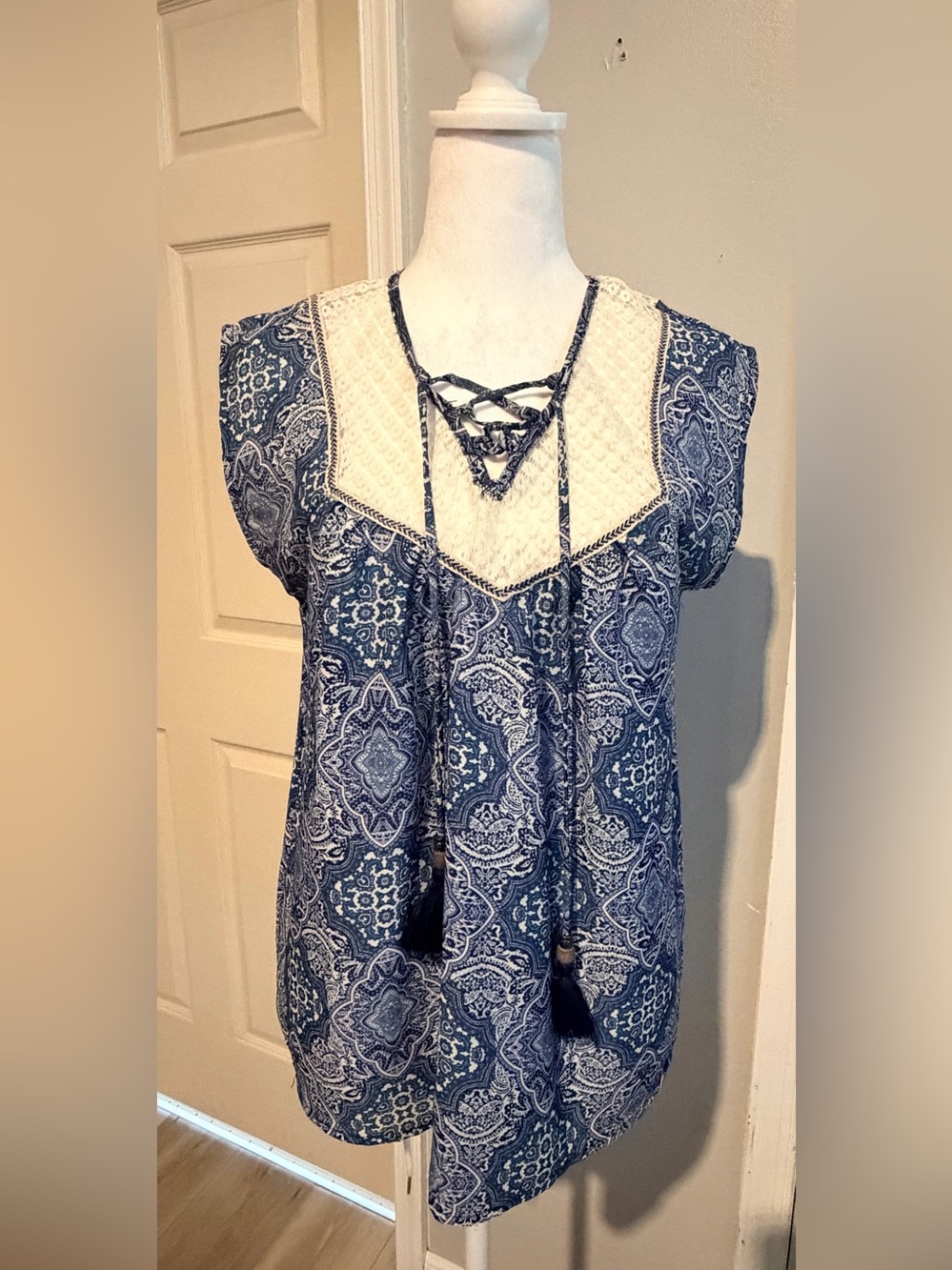 Rewind Blue Paisley Lace-Up Tunic